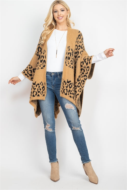 Leopard Print Ruana Kimono (Taupe)